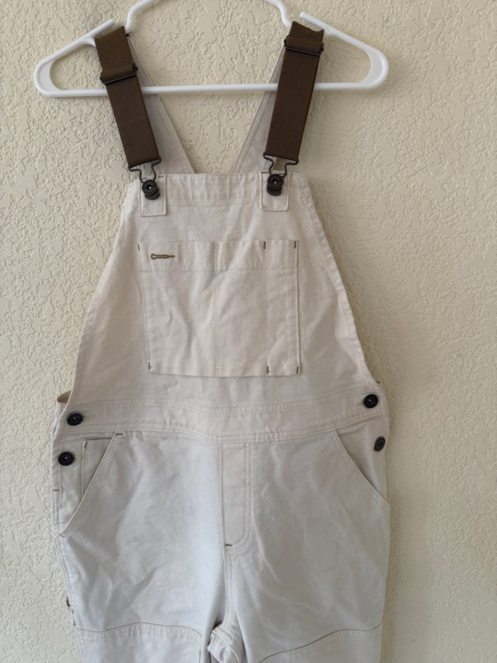 REI cream/white sturdy overalls